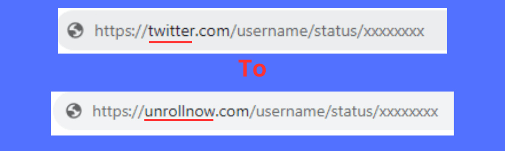 ScreenShot showing how to use unrollnow by changing url of tweet